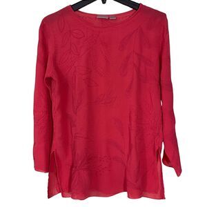 Chicos Blouse Womens 2 US Medium Red Spliced Embroidered Knit Top Long Sleeve